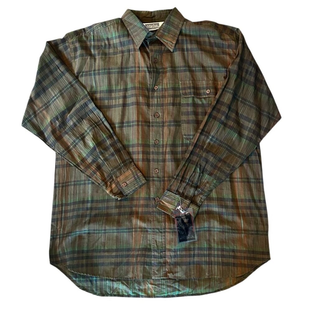 Vintage White Oak Green Fall Color Plaid Button Up 90's Shirt L